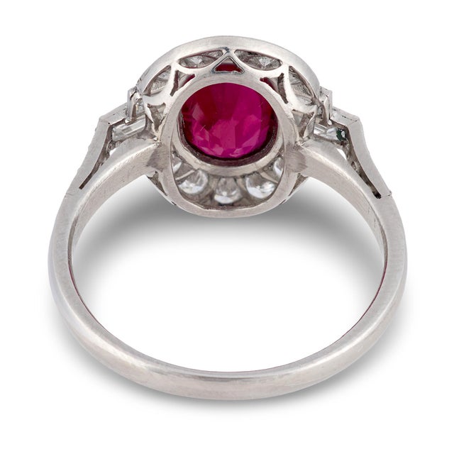 Mid 20th Century Gia 1.95 Carat Oval Cut Ruby Diamond Platinum Ring, Size 6.25 For Sale In Los Angeles - Image 6 of 7