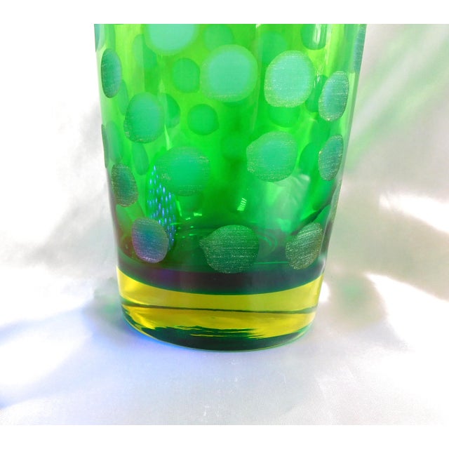 1970s Tall Green Cut to Clear Murano Glassware Vase For Sale - Image 4 of 7
