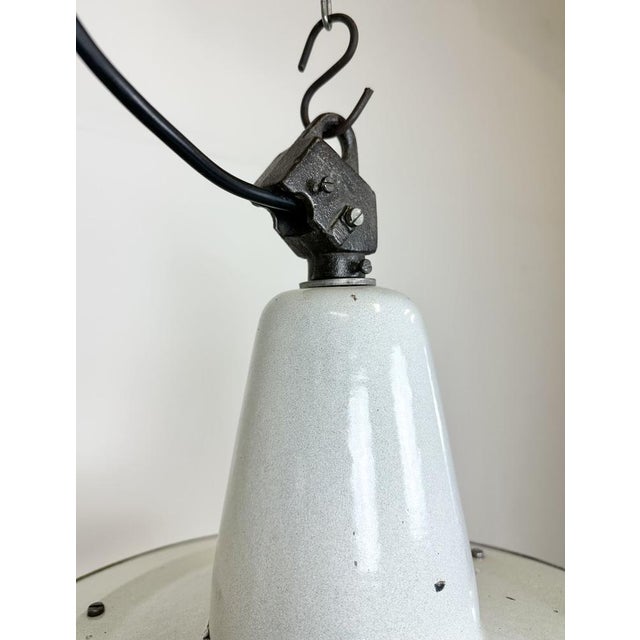 Industrial White Enamel Factory Pendant Lamp, 1960s For Sale - Image 10 of 18