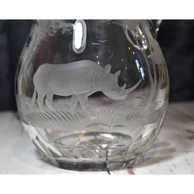 African Mid 20th Century Kenyan-African by Queen Lace Large Rino Crystal Pitcher 62 Oz Safari Lover For Sale - Image 3 of 14