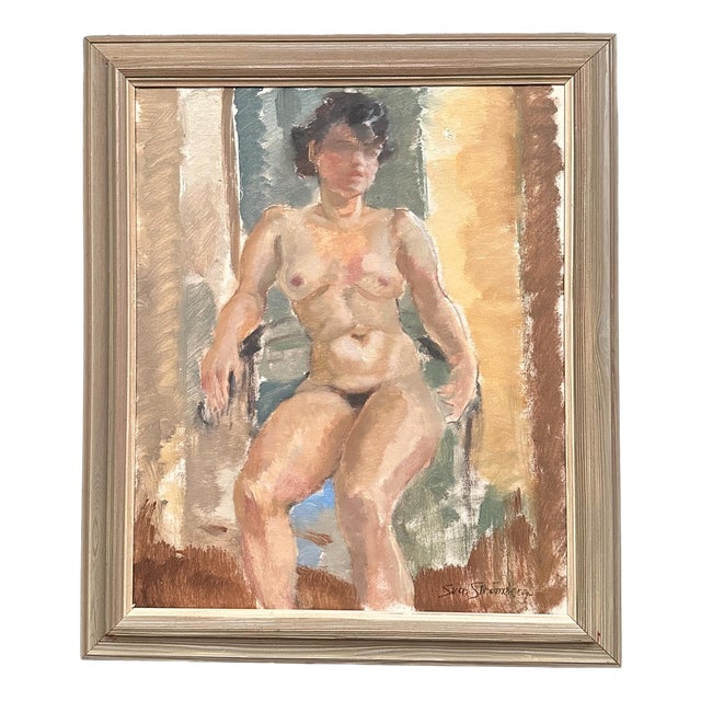Sven Strömberg, Nude Seated Lady, 1950s, Oil Painting on Canvas, Framed For Sale