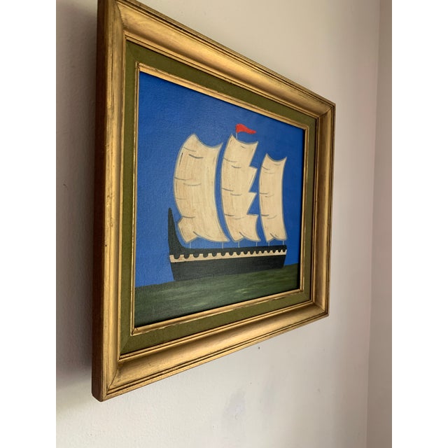 A vibrant maritime seascape set against a bright blue sky, this composition balances traditional nautical imagery with a...