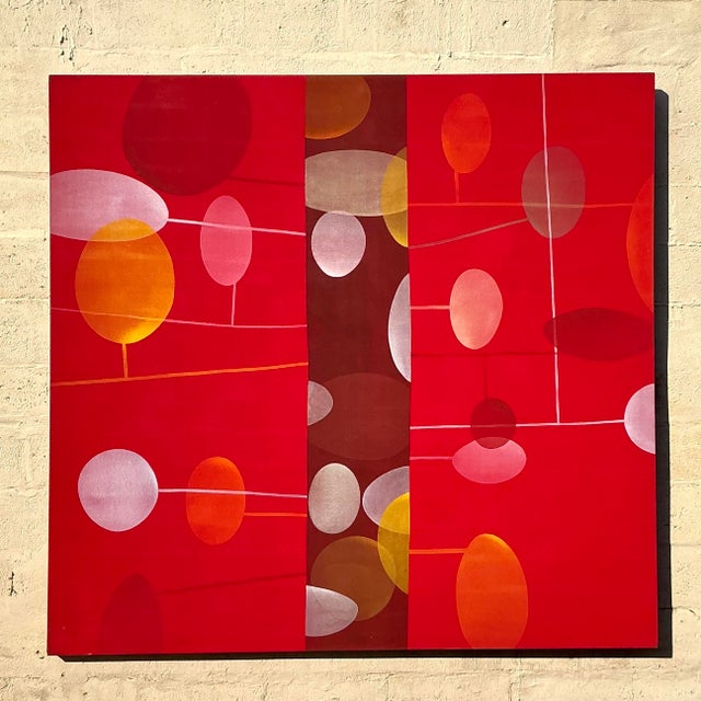 Vintage Boho Geometric Abstract Oil Painting on Canvas For Sale - Image 4 of 9