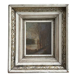 Antique Impressionist Winter Landscape With Birch Trees, Signed (C. 1920, Gouache on Board)