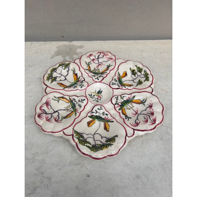 French Faience Oyster Plate Moustiers Style, circa 1940. Martres Tolosane. Japonisme style.