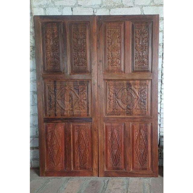 Vintage Hand-Carved Floral Wood Barn Doors | Natural Resort-Style Statement Doors 96 For Sale In Orlando - Image 6 of 7