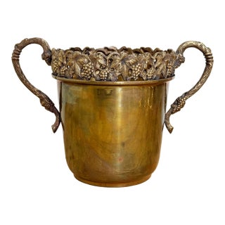 Vintage Brass Grapevine Motif Ice Bucket For Sale