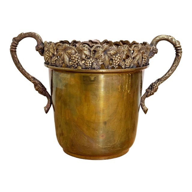 Vintage Brass Grapevine Motif Ice Bucket For Sale