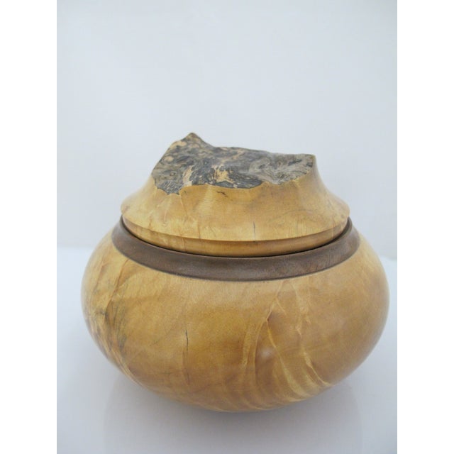 Michael Mode Hand Turned Spalted Maple Burl Wood Live Edge Lidded Box Jar For Sale - Image 9 of 12