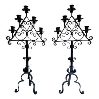 Spanish Colonial Style Forged Iron Candelabra, Atrib. to Addison Mizner - a Pair For Sale