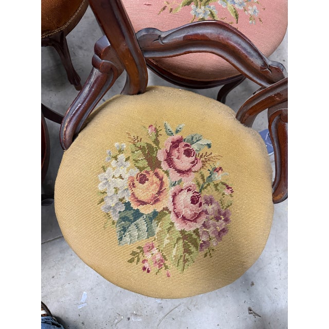 Late 19th Century Set of 6 Louis Philippe Hand Embroidered Needlepoint Parlor Chairs For Sale - Image 11 of 14