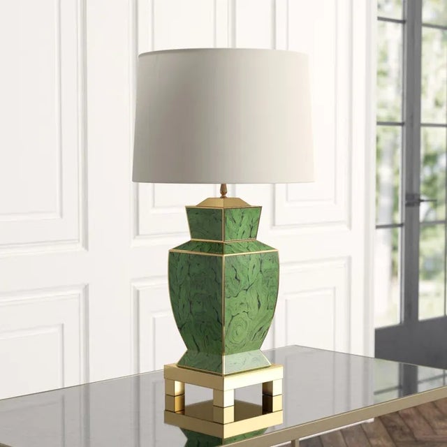 Modern Malachite Painted Tole Lamp For Sale - Image 3 of 5