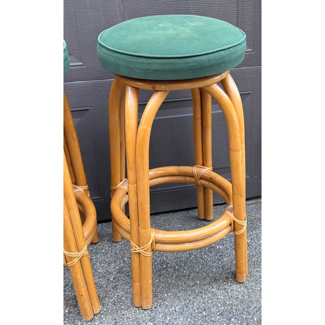 Wood Mid-Century Paul Frankl Style Bentwood Rattan Bar Stools - Set of Four For Sale - Image 7 of 11
