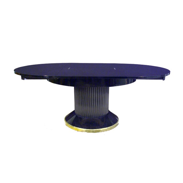 Wood 1940s Art Deco Oval Black Lacquer Hall/Foyer Table -Expands to Racetrack For Sale - Image 7 of 11