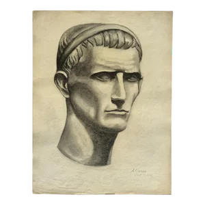 Vintage Realist Neoclassical Antiochos III Charcoal Sketch by Anthony Ferrara, Signed (1946)