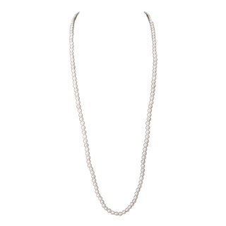 Fresh Water Round Pearl Single Strand Necklace, Opera Length For Sale