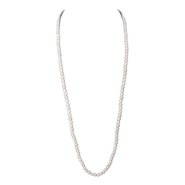 Fresh Water Round Pearl Single Strand Necklace, Opera Length For Sale