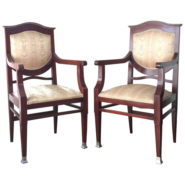 Cream 19th Century Regency Armchairs in Mahogany Influenced Art Deco Style - a Pair For Sale - Image 8 of 8