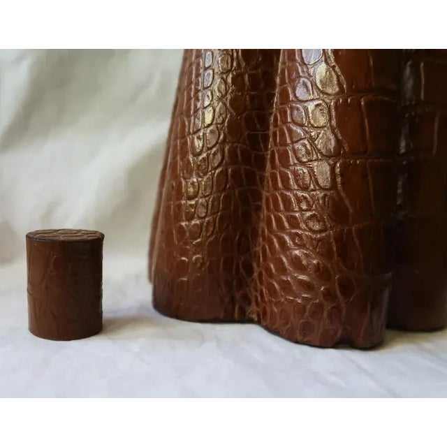 Metal 1940s Table Lamp Embossed Leather and Brass Attributed to Paul Dupré-Lafon For Sale - Image 7 of 11