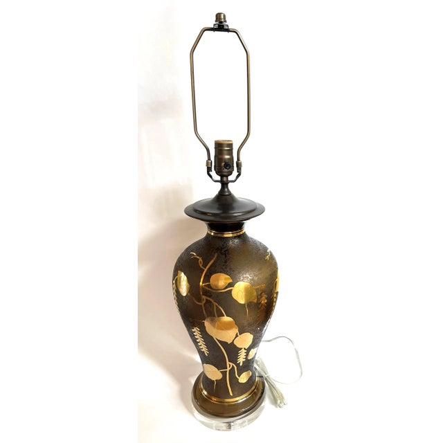 Vintage 1920s French Glass Lamp With Gilt Floral Design For Sale - Image 13 of 13
