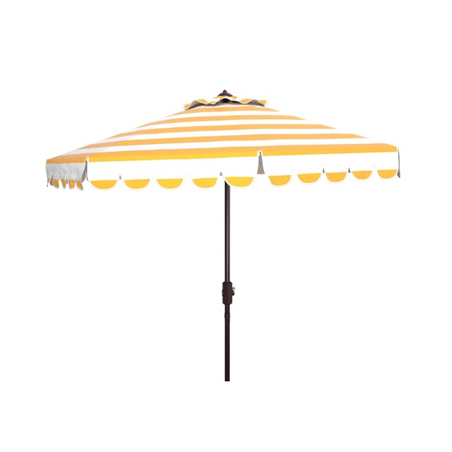 Spritely Home Ramona 9 Ft Crank Umbrella, Yellow Stripe/Brown Pole For Sale - Image 4 of 4