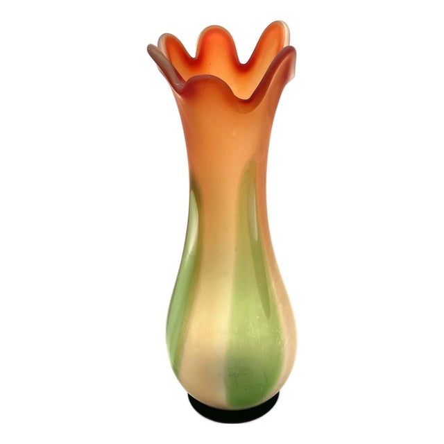 Large Vintage Orange-Green Murano Glass Vase, 1970s For Sale - Image 13 of 13