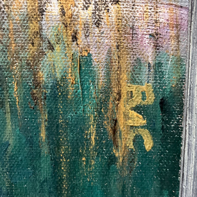 Abstract 1970’s Original Abstract Moody Landscape Painting Vintage Wood Frame For Sale - Image 3 of 4