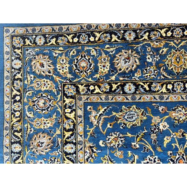 Vintage Persian Kashan Carpet, Handmade Rug Royal Blue, Navy, Tan Mint Condition For Sale - Image 11 of 18