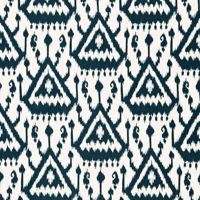 Sample - Schumacher Vientiane Ikat Fabric in Indigo For Sale