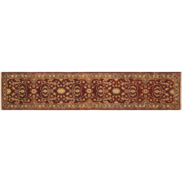 Red Floral Ziegler 1990's Red/Blue Wool Runner Rug- 2'5'' X 11'8'' For Sale - Image 8 of 9