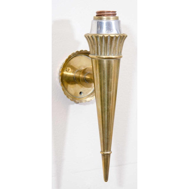 Pair of Midcentury Bronze Sconces Attributed to Genet and Michon, France 1950s For Sale - Image 4 of 7