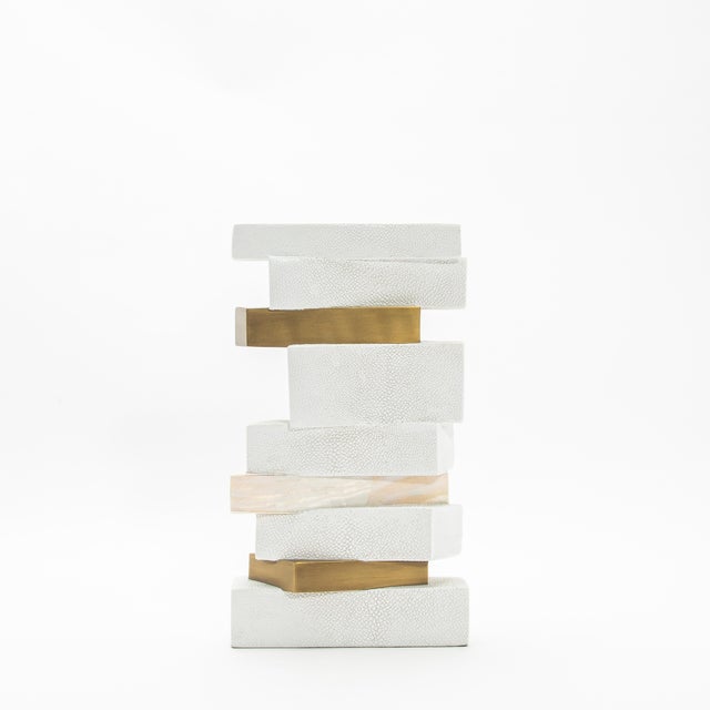 Kifu Paris Modern Sculptural Vase in Shagreen With Shell and Brass Details by Kifu Paris For Sale - Image 4 of 7