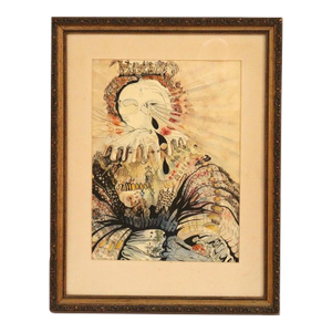 Vintage Surrealist Ink & Watercolor Drawing “A Royal” by A. W. Guenther C1968