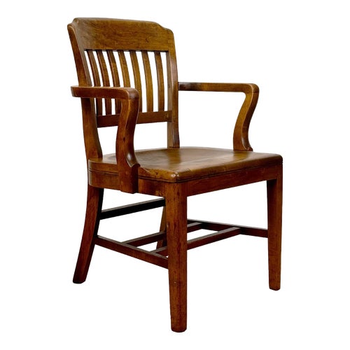Antique Traditional Mahogany Wood Bankers Library Arm Chair