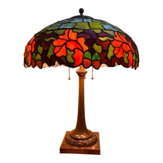 Early 20th Century Duffner and Kimberly Acorn Stained Glass Table Lamp For Sale