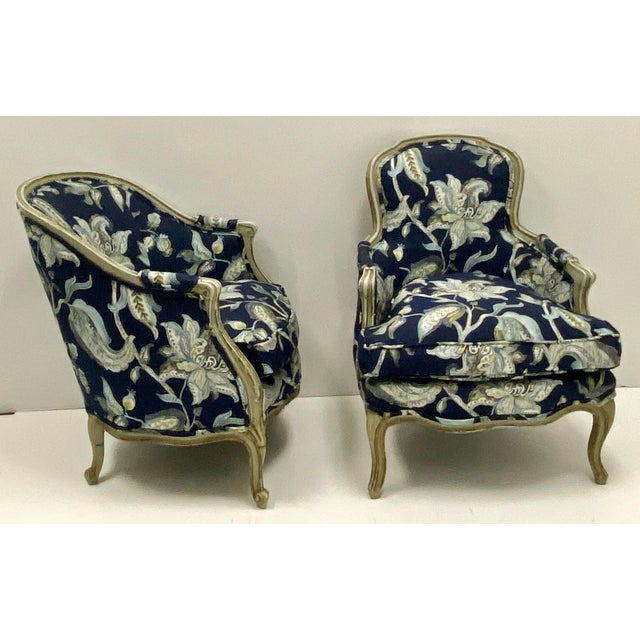 1940s French Painted Bergere Chairs and Ottoman S/3 Chairish