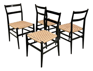Vintage Leggera Chairs in Rope and Black Wood by Gio Ponti for Cassina, 1950s, Set of 4