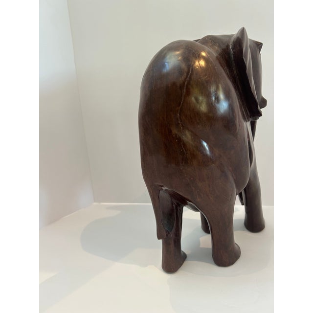 Wood Vintage Hand-Carved African Kiaat Wood Elephant Sculpture – Organic Modern Safari Decor, 13.5” For Sale - Image 7 of 7