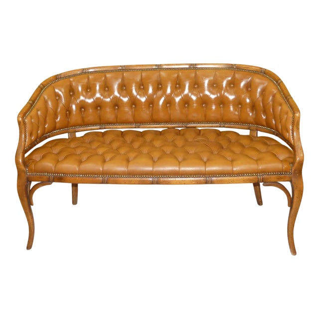 Vintage Chesterfield Style Leather Caramel Two-Seater Sofa, 1960s For Sale