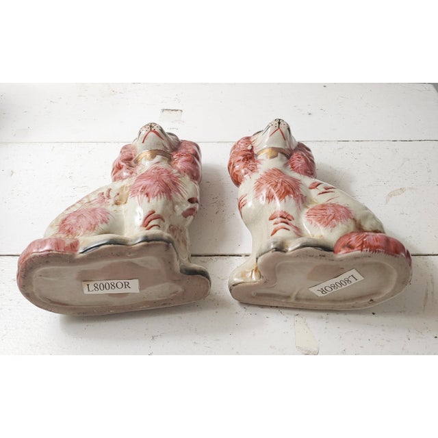 Mauve Vintage Reproduction Porcelain Staffordshire Dog Figurines, a Pair For Sale - Image 8 of 8