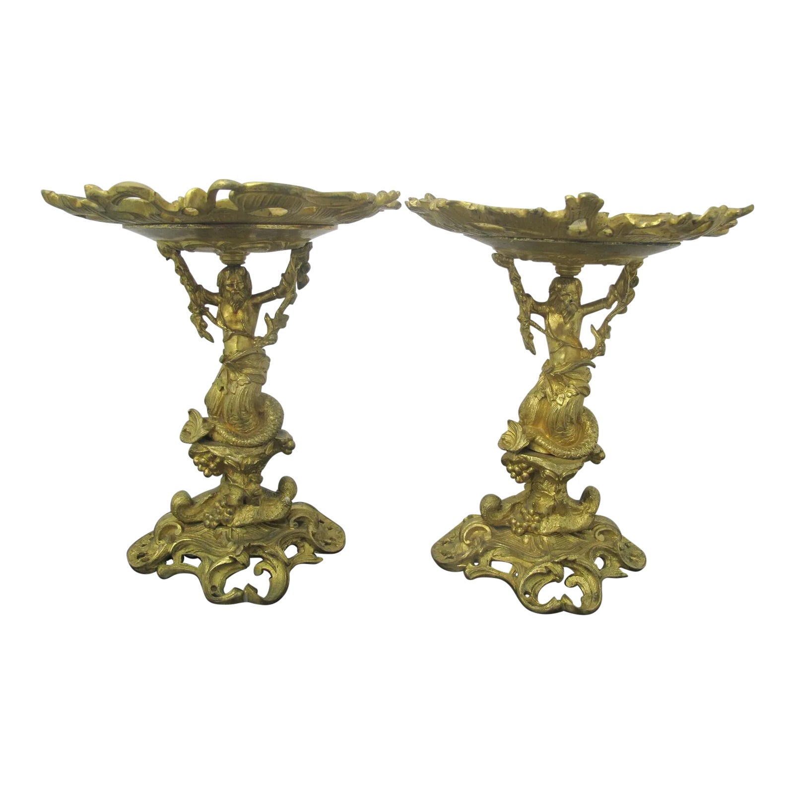 Antique 19th C. French Gilt Ormolu Bronze Neptune Poseidon Candle Card