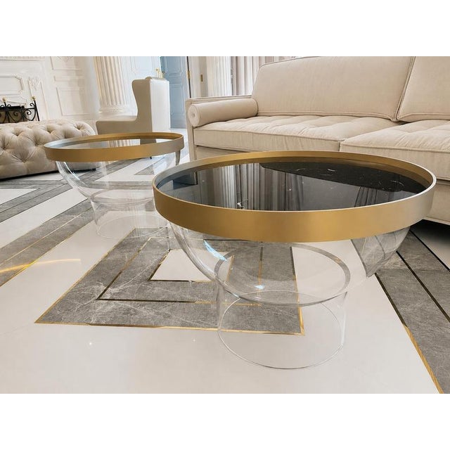 Bul Low Table in Polycarbonate with Marble and Brass by Christophe Perichon For Sale - Image 6 of 7