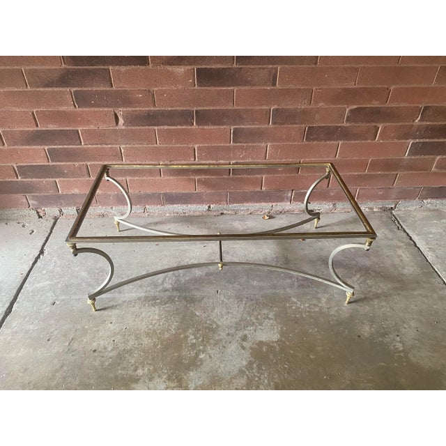 Hollywood Regency Vintage Maison Jansen Polished Steel and Brass Cocktail Coffee Table For Sale - Image 3 of 7