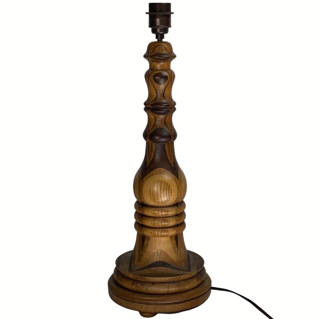 Wood Art Deco Mid-Century Curved Wood Table Lamp, 1950s For Sale - Image 7 of 14