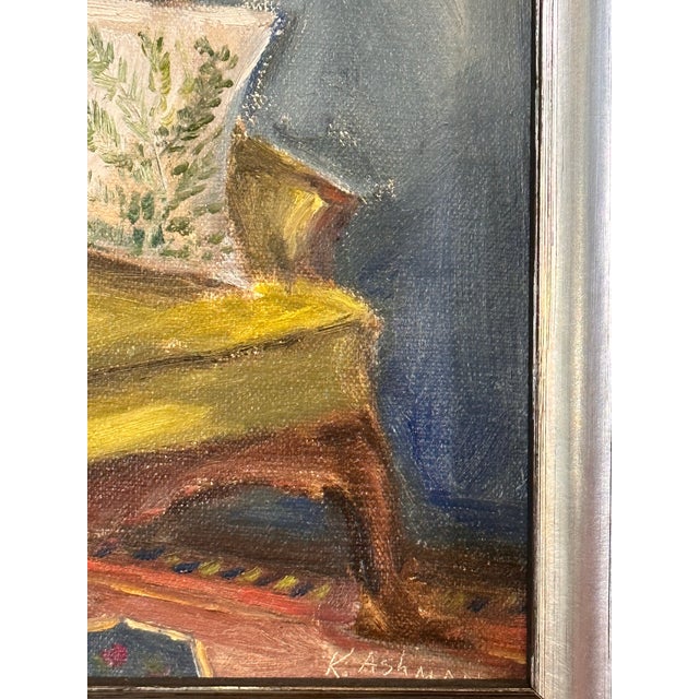 2020s Vintage Wing Chair Interior Still Life Oil Painting, "The Cozy Nook" For Sale - Image 5 of 11