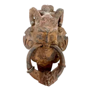 Antique Ram Horn Satyr Face Iron Door Knocker