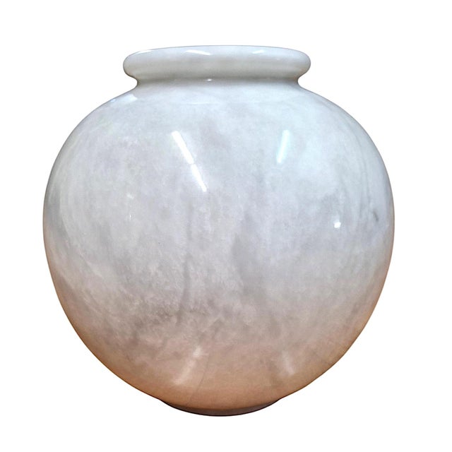 Traditional White Marble Globe-Shape Vase For Sale - Image 4 of 7