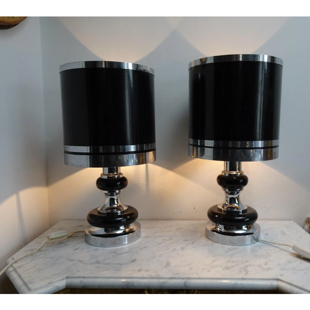 1970s Vintage Space Age Chrome and Black Table Lamps from Massive, 1970s, Set of 2 For Sale - Image 5 of 18