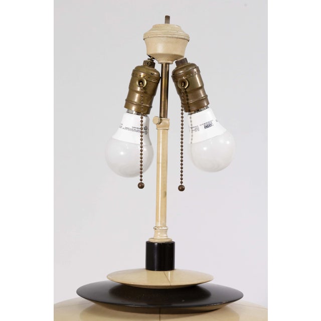 Cream Pair of Vintage Large Art Deco Ebony and Cream Colored Discus Lamps For Sale - Image 8 of 8