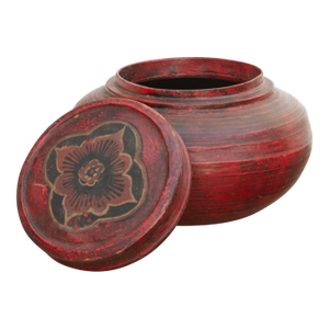 Antique Red Floral Burmese Vessel